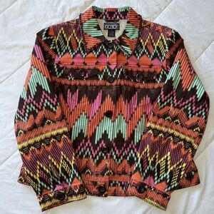 Vintage Berek Aztec Women's Heritage Jacket XL Wood Accents Multicolor Artsy